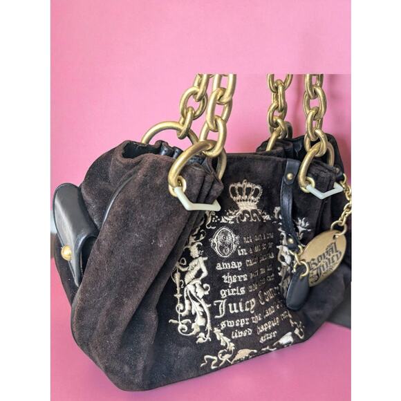 Y2K Juicy Couture Royal Juicy 'Once Upon a Time' Daydreamer Bag – Black Velour - Picture 3 of 15